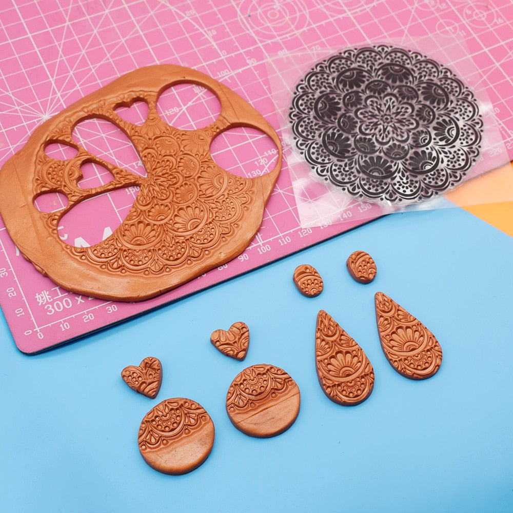 9cm Mandala Pottery Polymer Clay Texture Sheets Embossing Stamp
