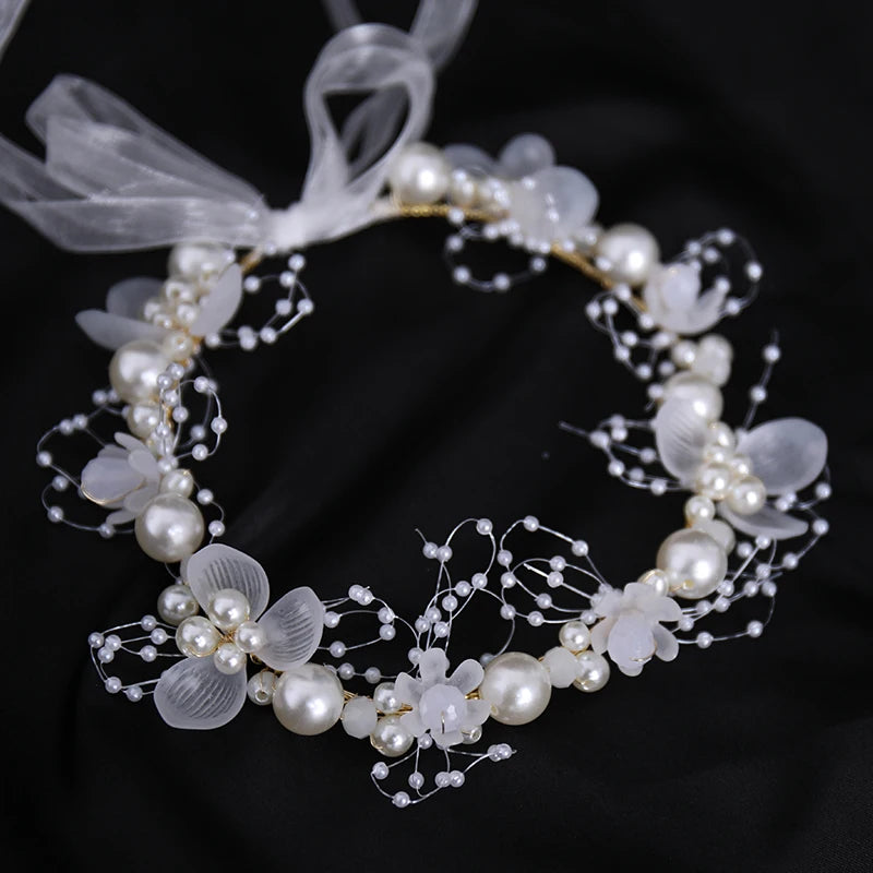 Girls Pearl Flower Wreath Floral Garland Head Hoop