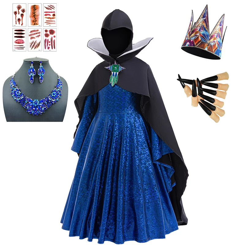 Evil Queen Girls Halloween Cosplay Snow White Costume 2-12Y