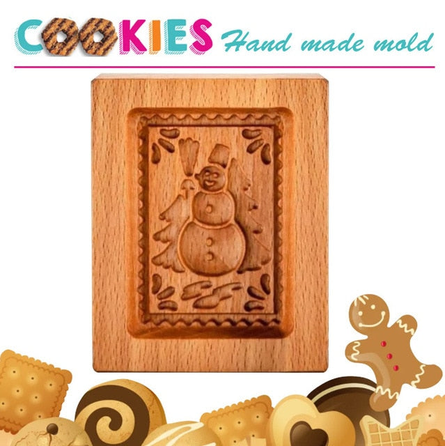 Easter Christmas Wooden Cookie Mould Gingerbread Embossing Stamp Baking Tools