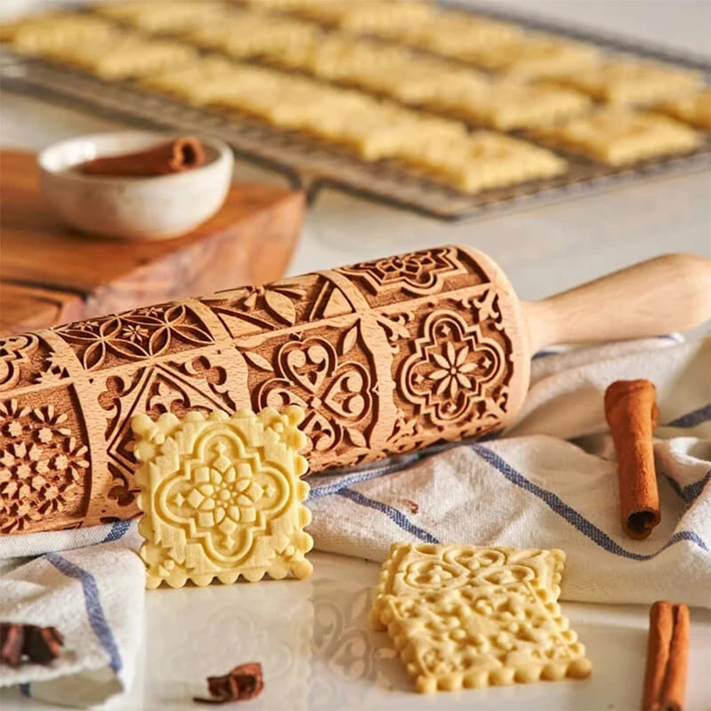 Christmas Wooden Embossing Print Rolling Pins