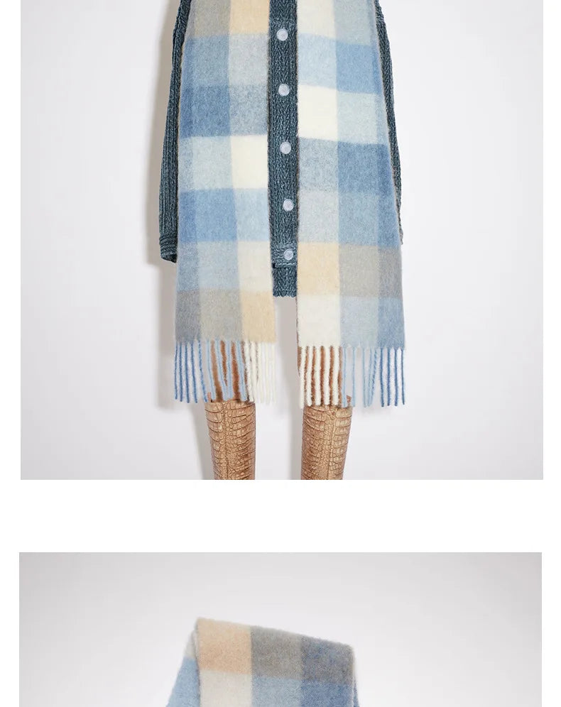 Colour Blocks Autumn Winter Plaid Scarves Imitation Cashmere Mohair