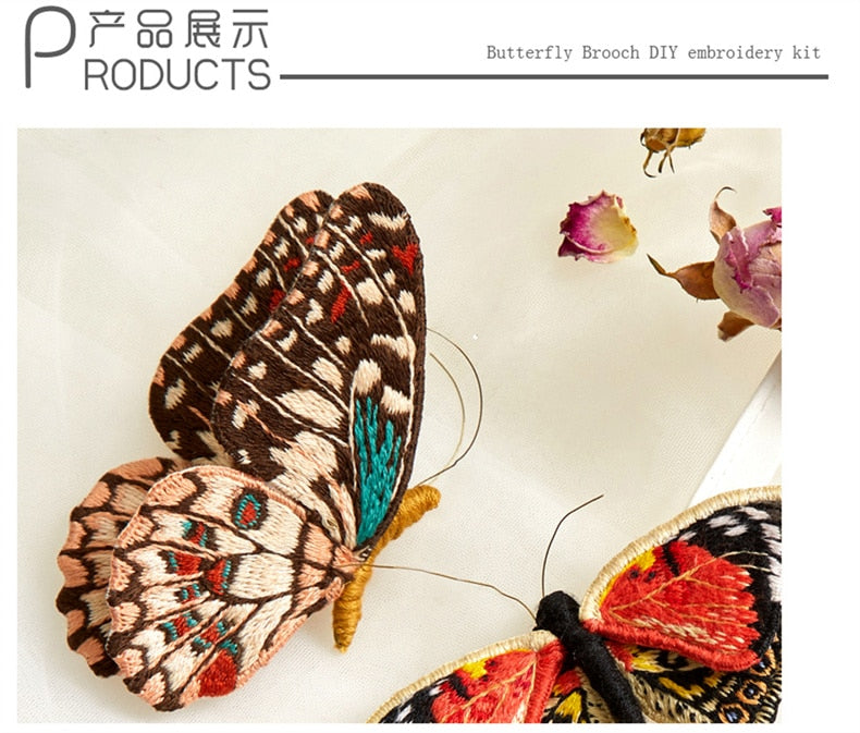 Beginner Butterfly Embroidery Kits With Hoop DIY Brooch Embroidery Kit