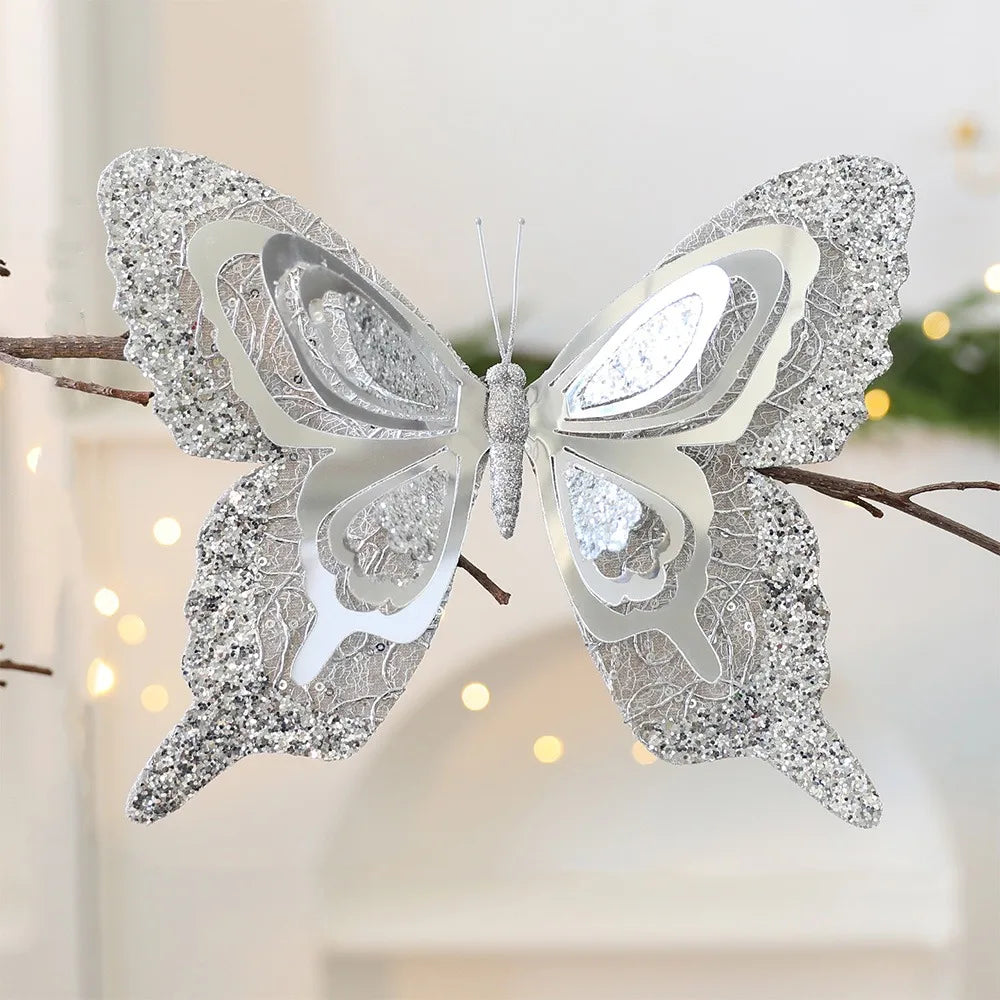Glitter Christmas Butterfly Ornaments with Clips
