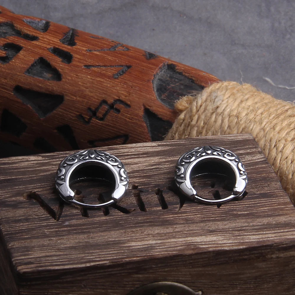 Filigree Stainless Steel Huggie Earrings for Men with Wooden Box