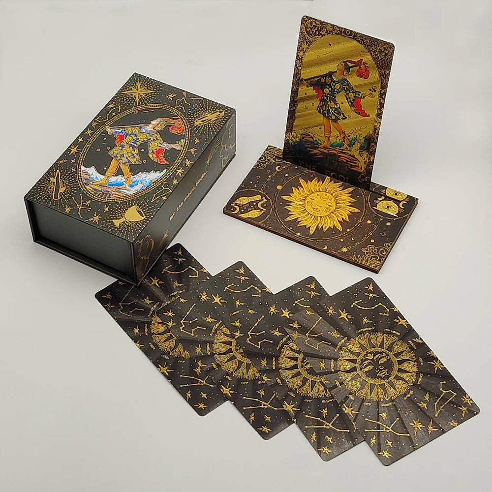 Gold Foil Divination Tarot Cards Set With Wooden Card Stand Box Gift Set