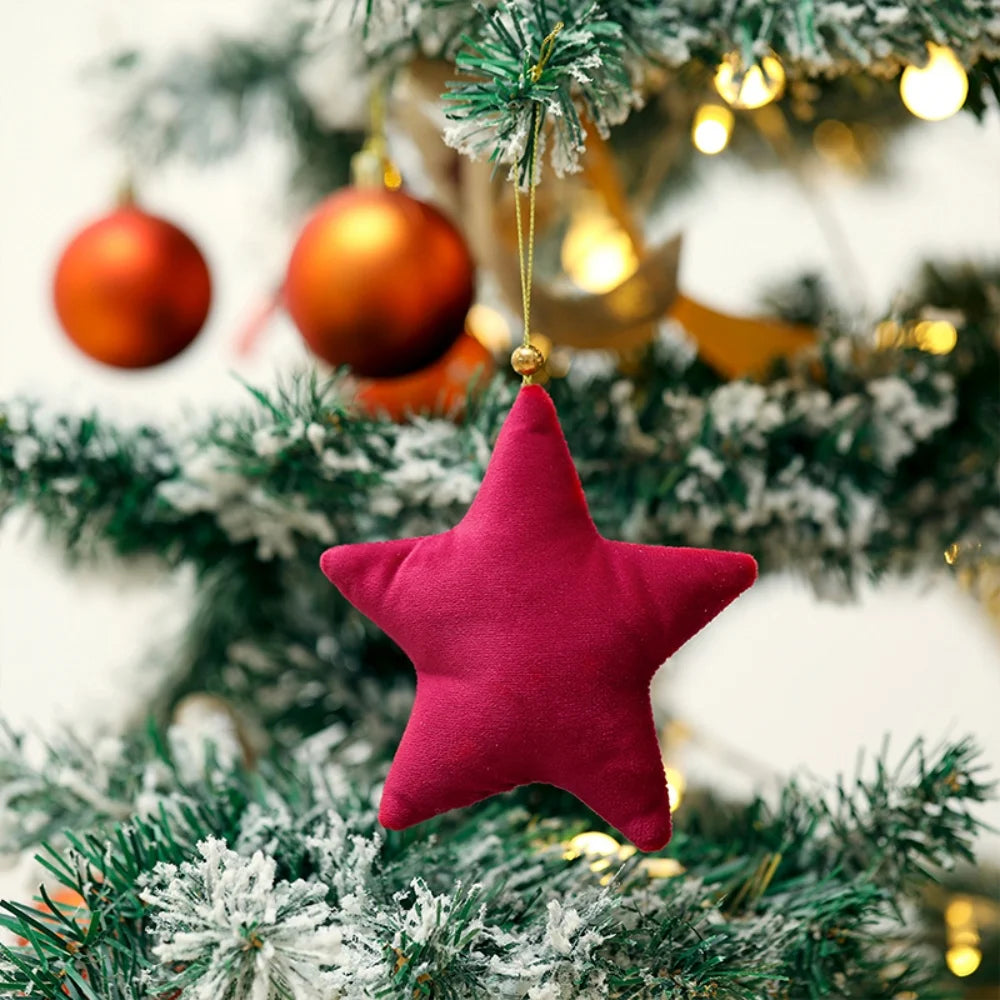 5pcs Christmas Velvet Star Ornaments Xmas Tree Hanging Decorations