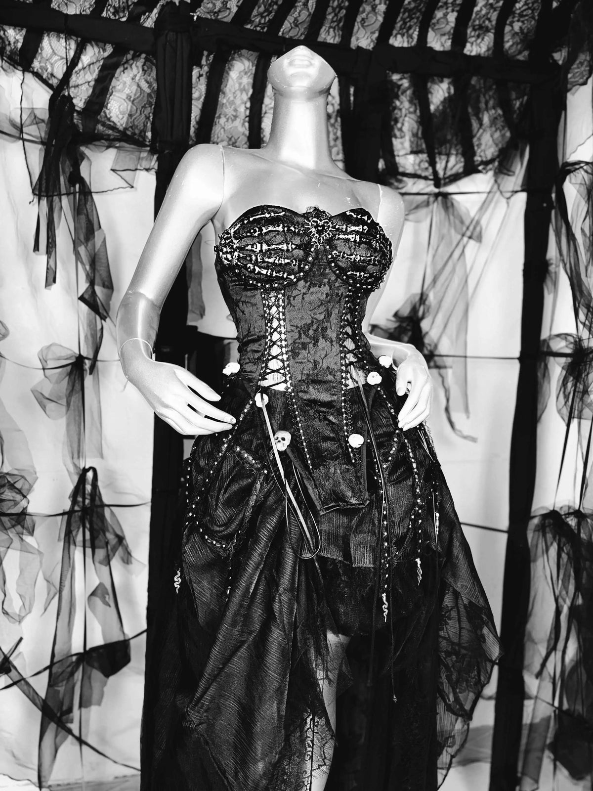 Pure Black Gothic Black Skeleton Hands Laced Corset Top