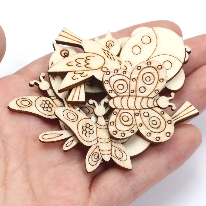 20pcs Mix Ladybug/Bee/Bird/Butterfly Wooden Embellishments Wood DIY Crafts Scrapbooking