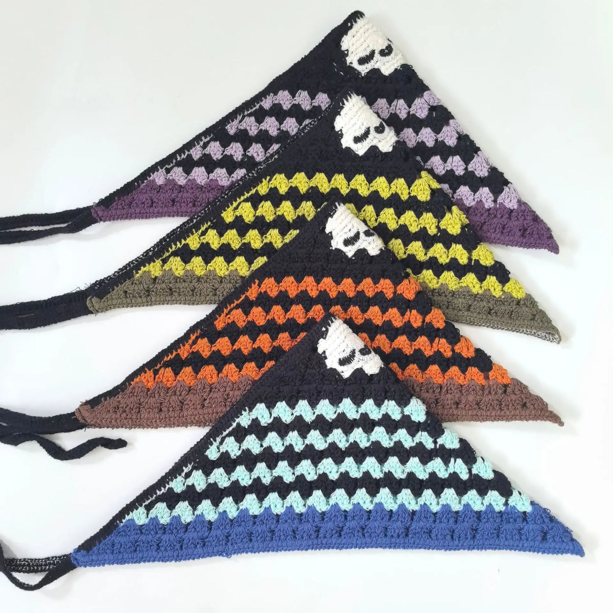Skulls Bats Spiderwebs Halloween Crochet Headscarves Knitted Cotton Triangle Scarf