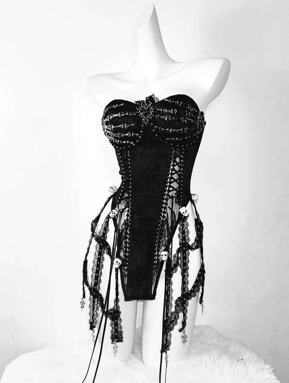 Pure Black Gothic Black Skeleton Hands Laced Corset Top