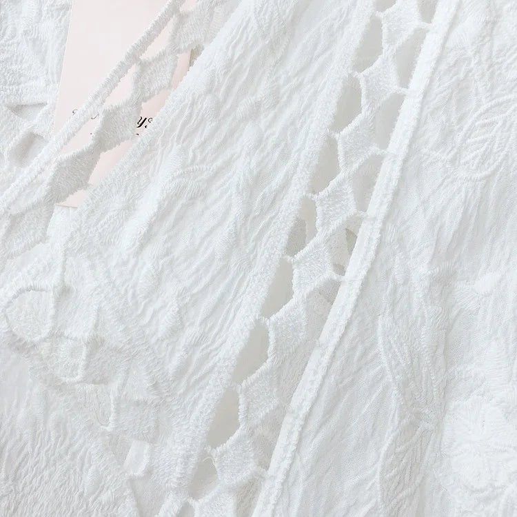 Faith's Cotton Linen Open Stitch Embroidered Summer Cover-Ups