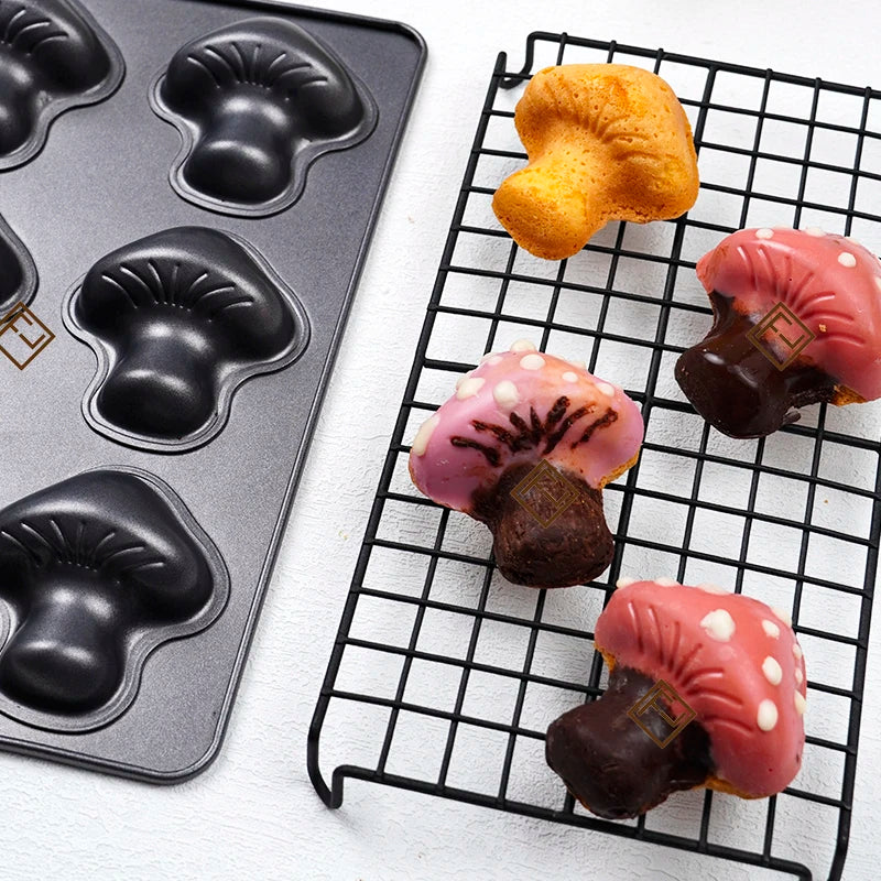 Mushroom Shape Cake Pan 6-Cavity Non-stick Heavy Carbon Steel Cookies Jelly Molds Chocolate Madeleine Pastry Molds Baking Supplies