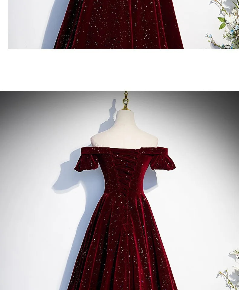 Lady Eloise's Wine Red Velvet Evening Gown Custom Made Formal Dress