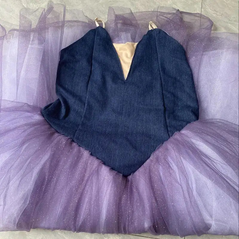 Professional Ballet Long Tutu Dress Purple Dance Performance Competition Costumes