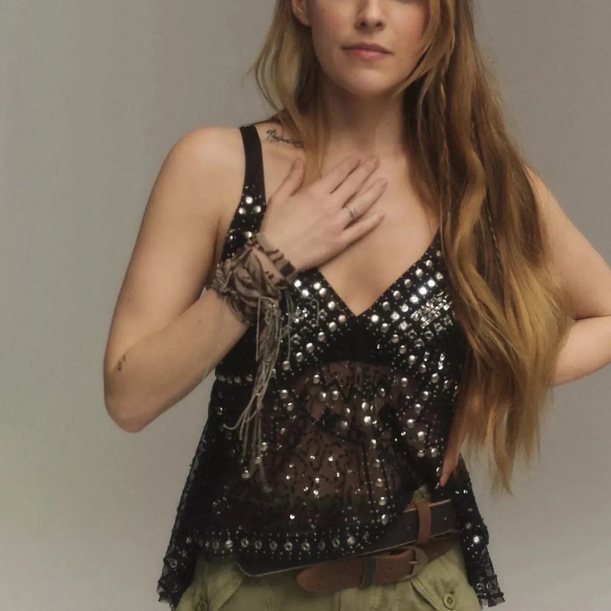Sally's Beaded Boho Embroidered Camis Sequin Tank Tops