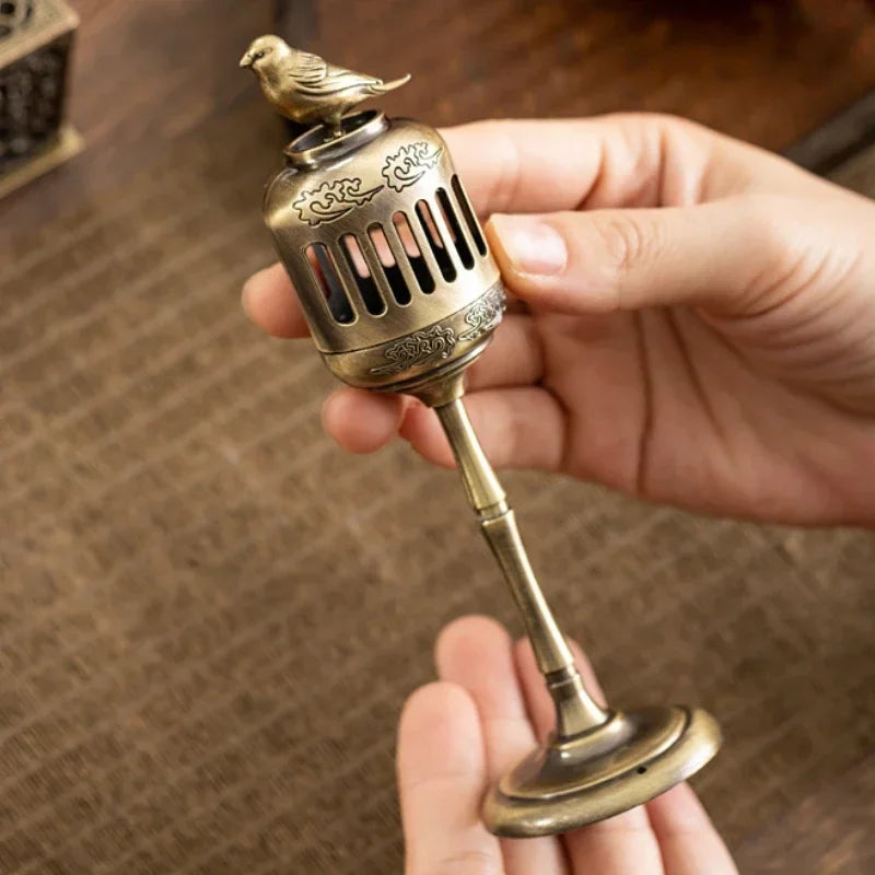 Brass Censer Incense Smoker Holder Bird House Ornaments Home Decor
