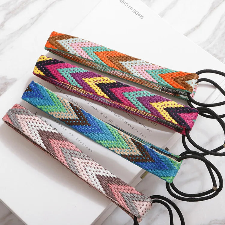 Boho Colourful Braided Headbands Vintage Non Slip Elastic Hairband Hair Accessories