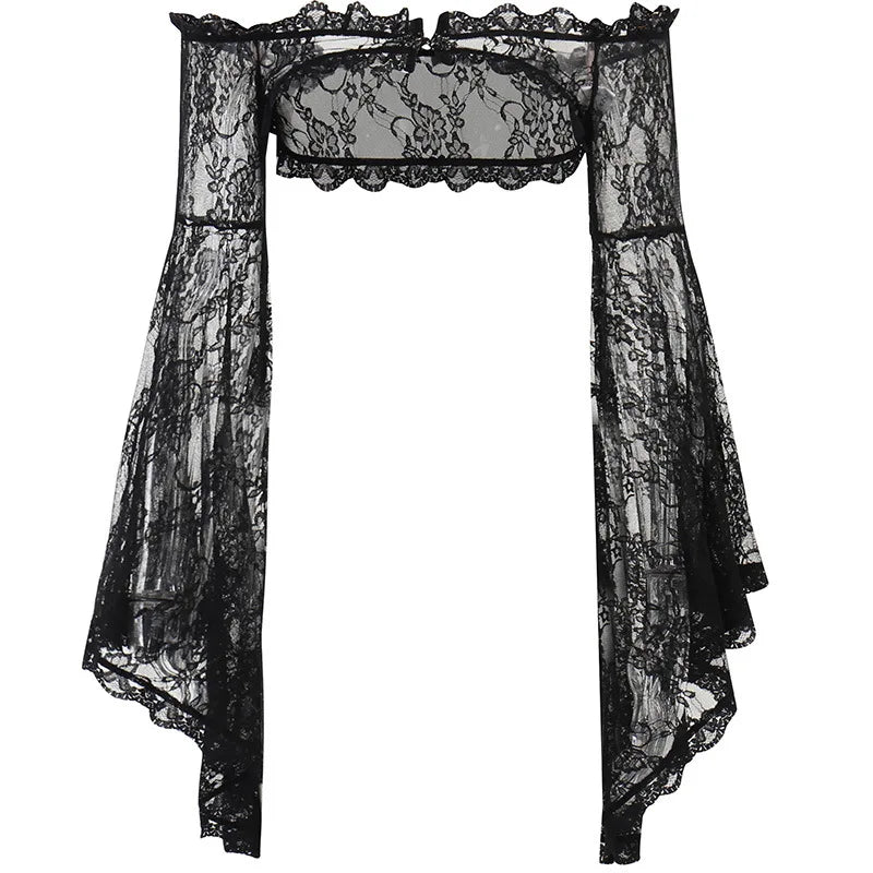 Dark Gothic Lace Long Flare Sleeve Overlay Shrug