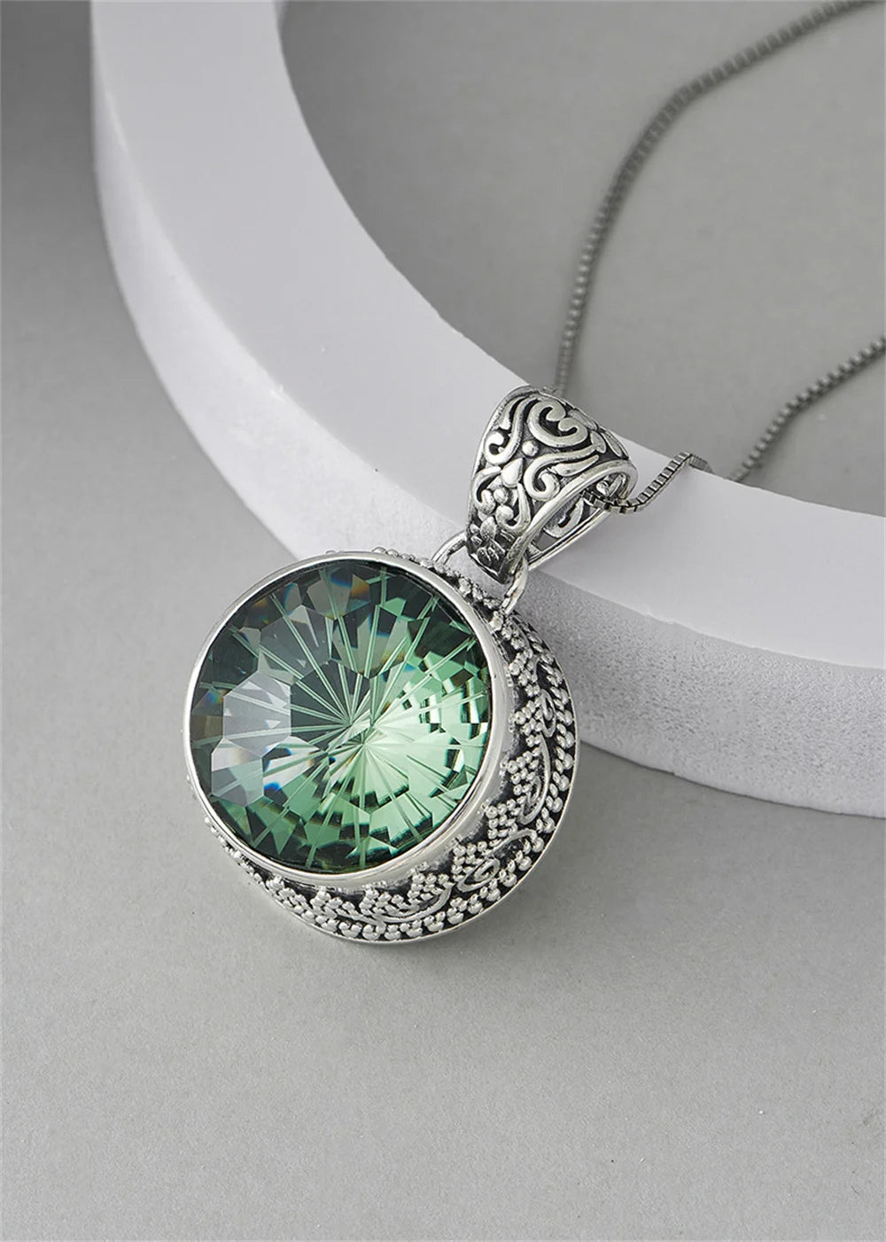 The Abyss Portal Key S925 Sterling Silver Pendants Tangent Plane Green Crystal
