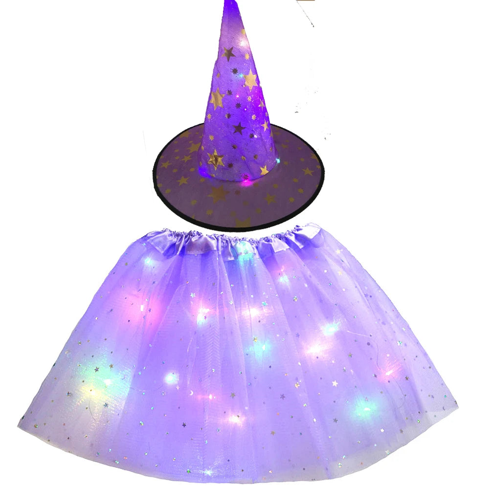 LED Witch Stars Tutu Skirt Glow Party Costumes Halloween