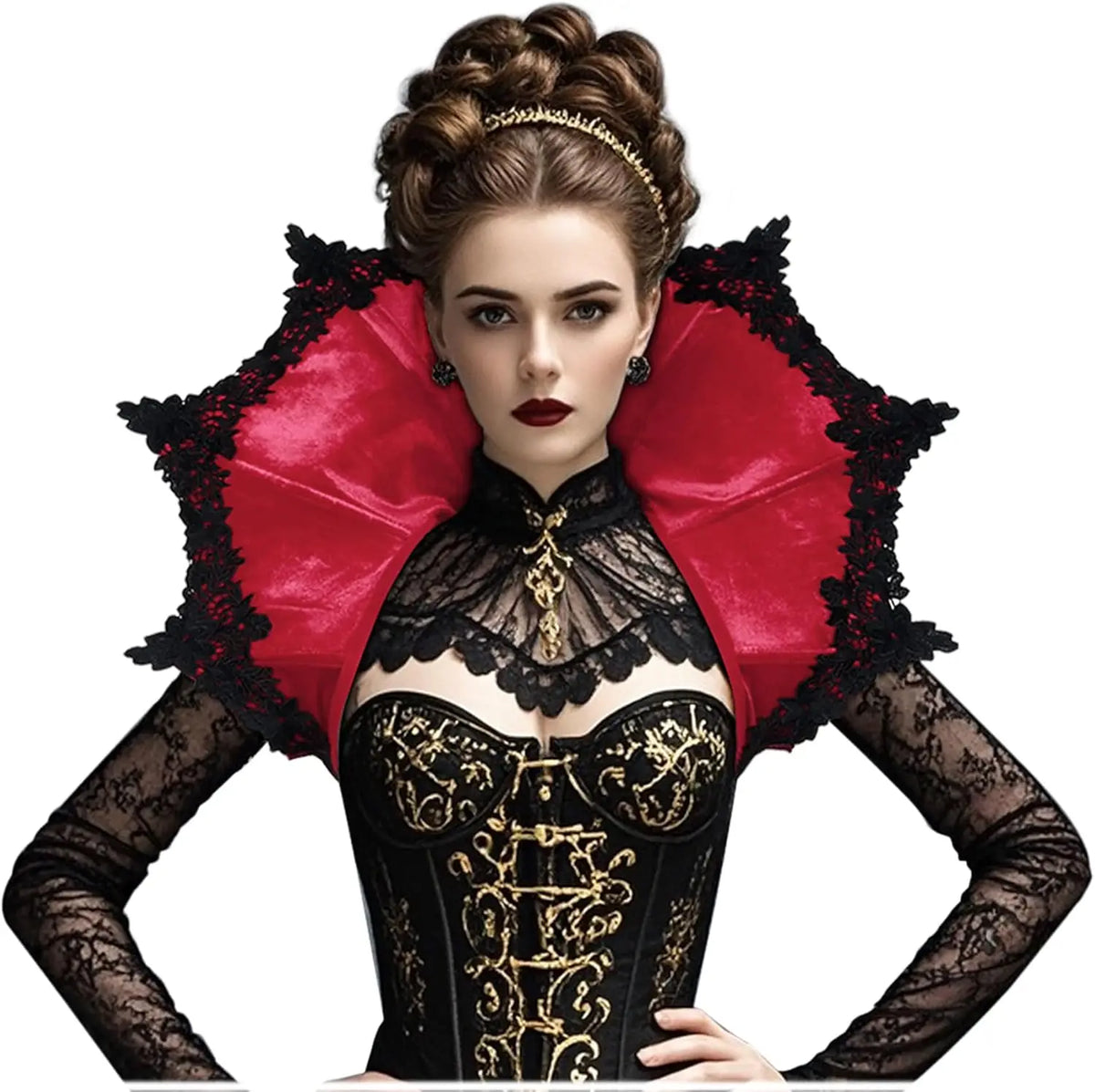 Black Red Velvet Victorian Collar Cape Gothic Vampire Cosplay Medieval Costume