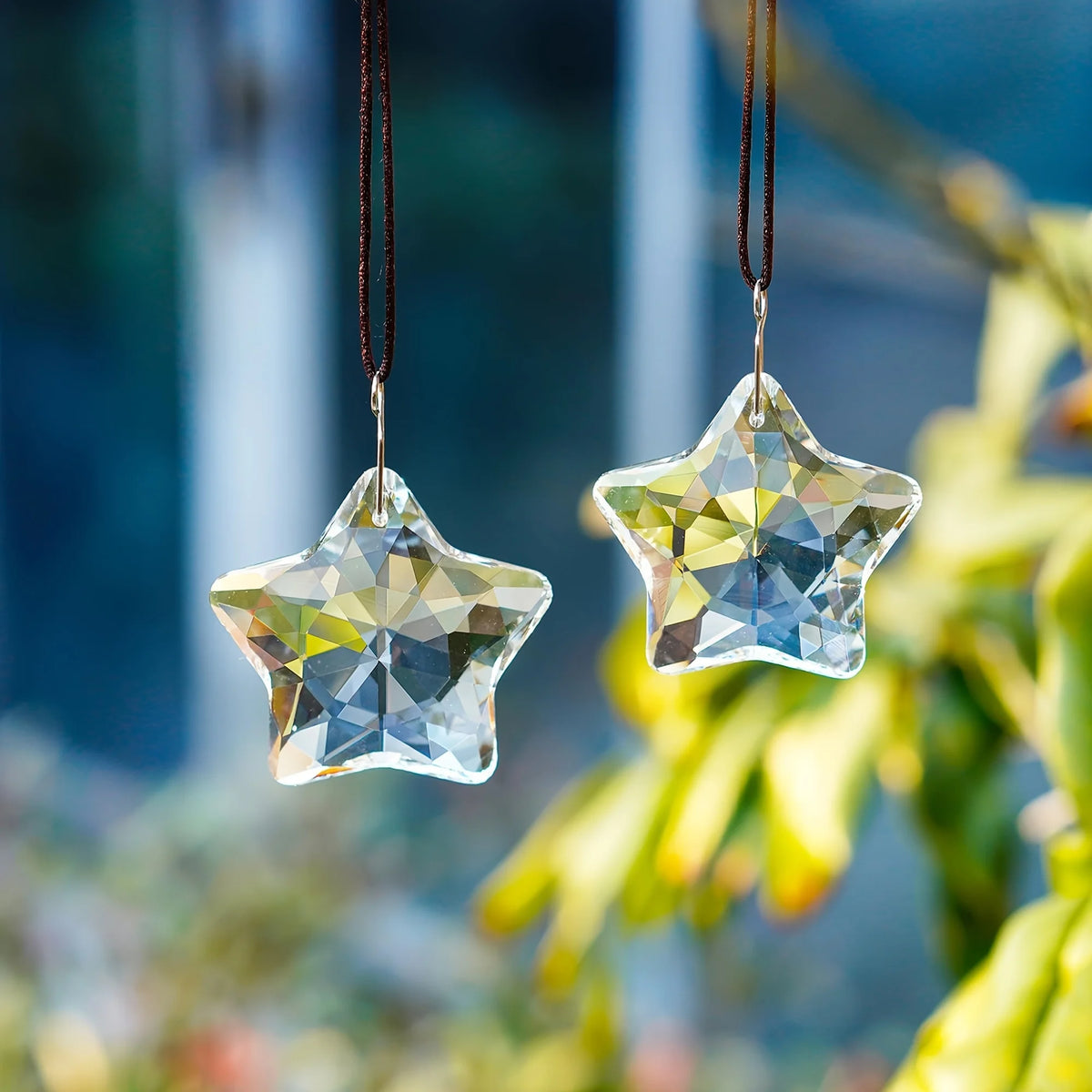 Two Crystal Stars Sun Catchers Window Prisms Hanging Decor