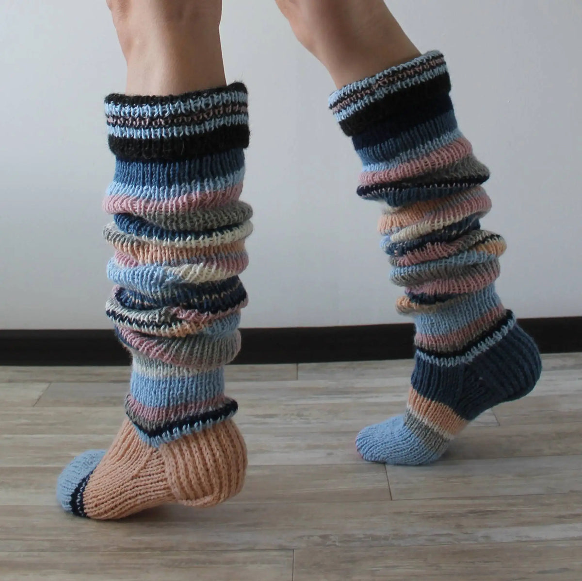 Striped Knitted Wool Long Socks