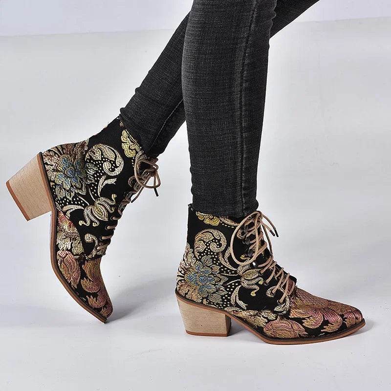 Marie Antoinette Handmade Embroidered Ankle Boots
