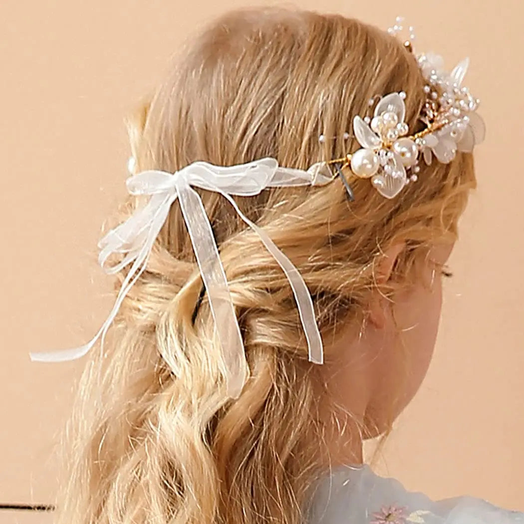 Girls Pearl Flower Wreath Floral Garland Head Hoop