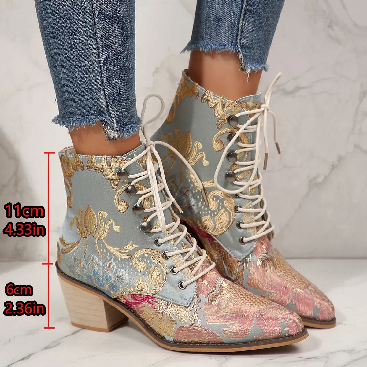 Purple and Golden Marie Antoinette Handmade Embroidered Ankle Boots