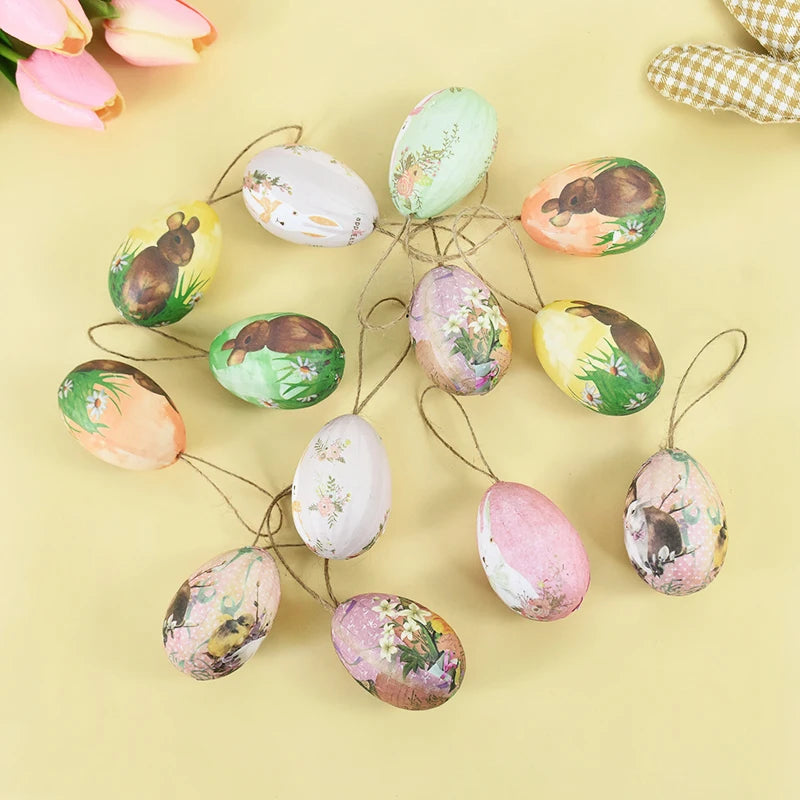 6Pcs Foam Easter Eggs Hanging Ornaments With Basket