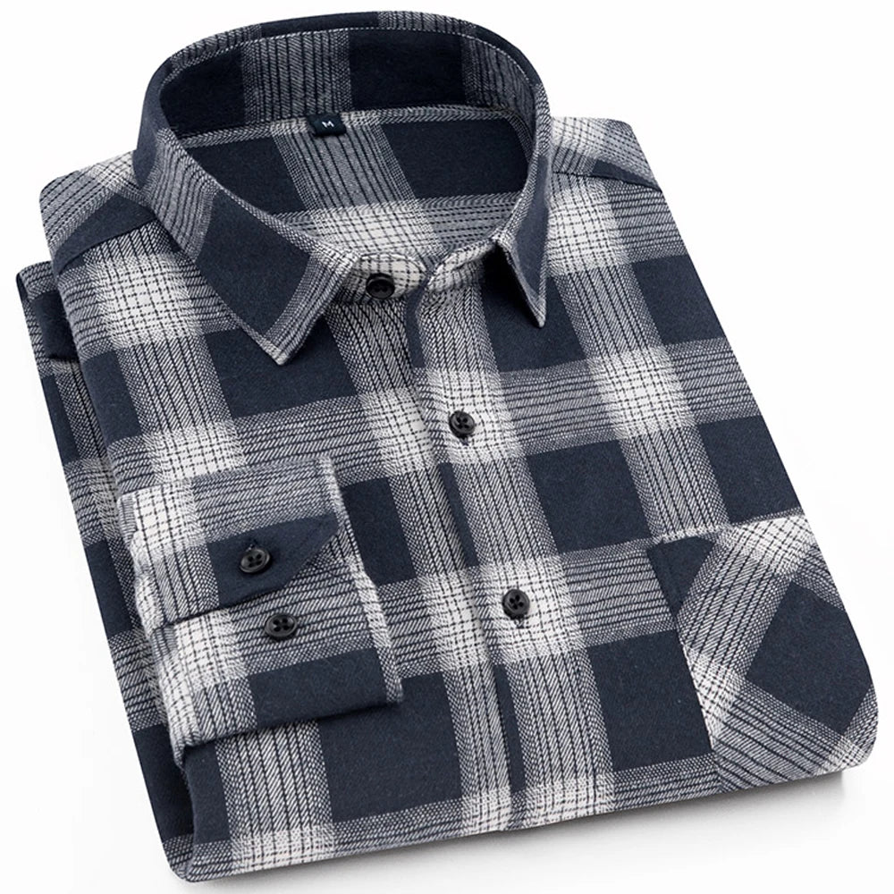 Woodsman Slim-fit Brushed Flannel Plaid Shirts 13 Colours