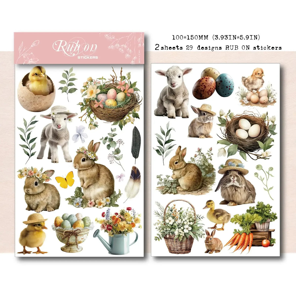 2 Sheet Easter RUB ON Transfer Stickers Cute Bunny Egg Flower Stickers DIY Scrapbooking Craft