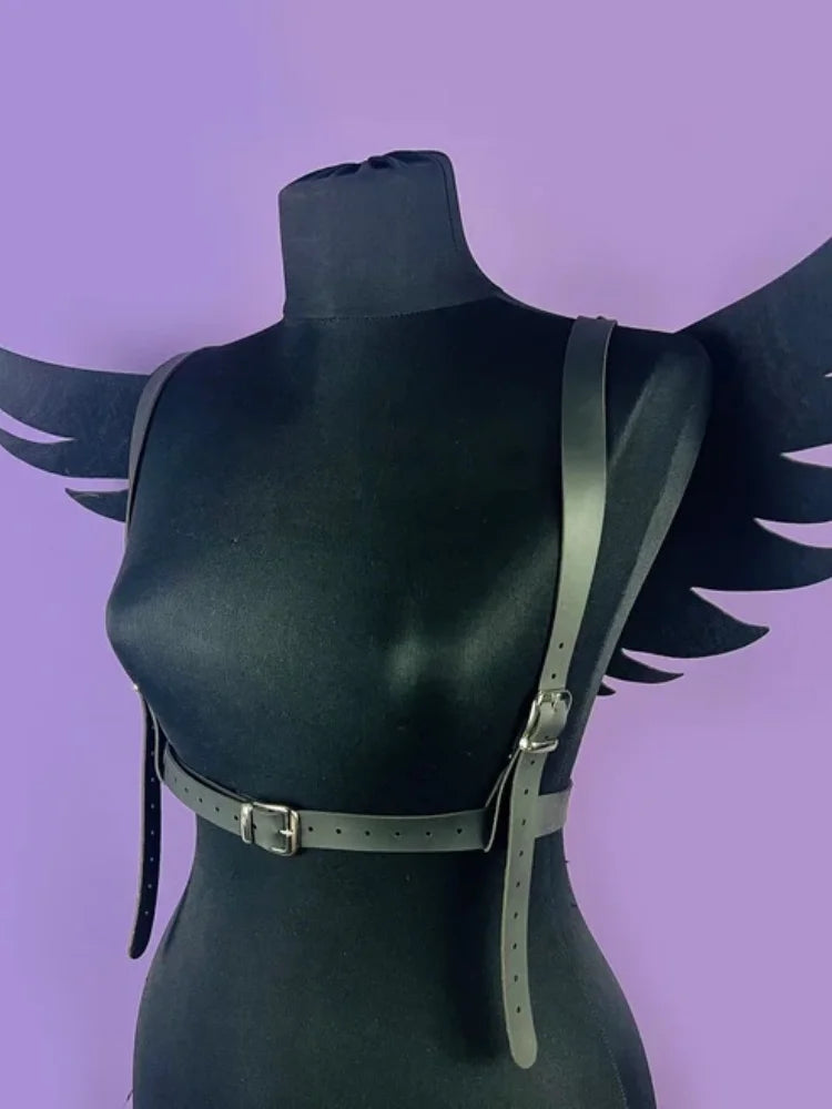 Black Angel Rivet Wings Leather Harness Festival Wear