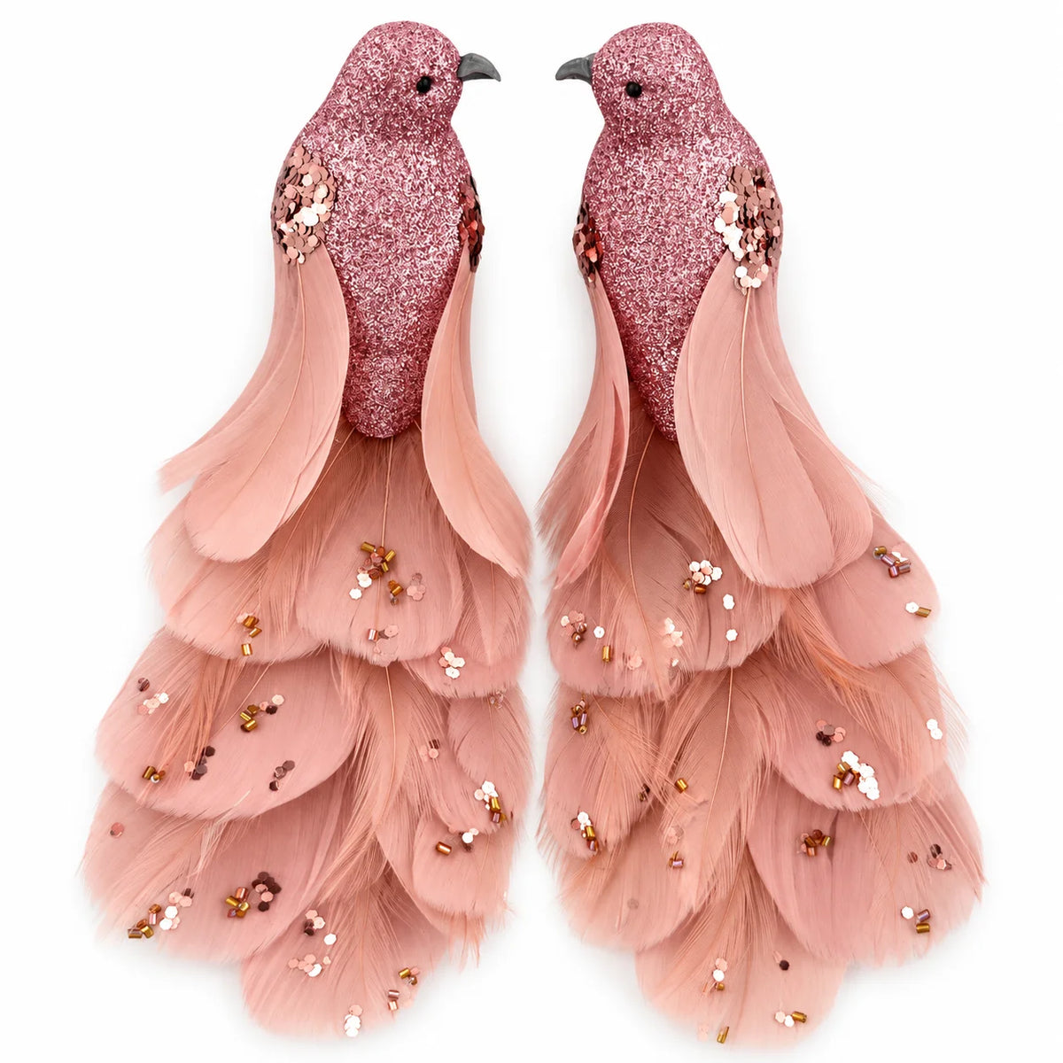Pink Feather Birds 2PCS Christmas Bird Ornaments Christmas Tree Clips