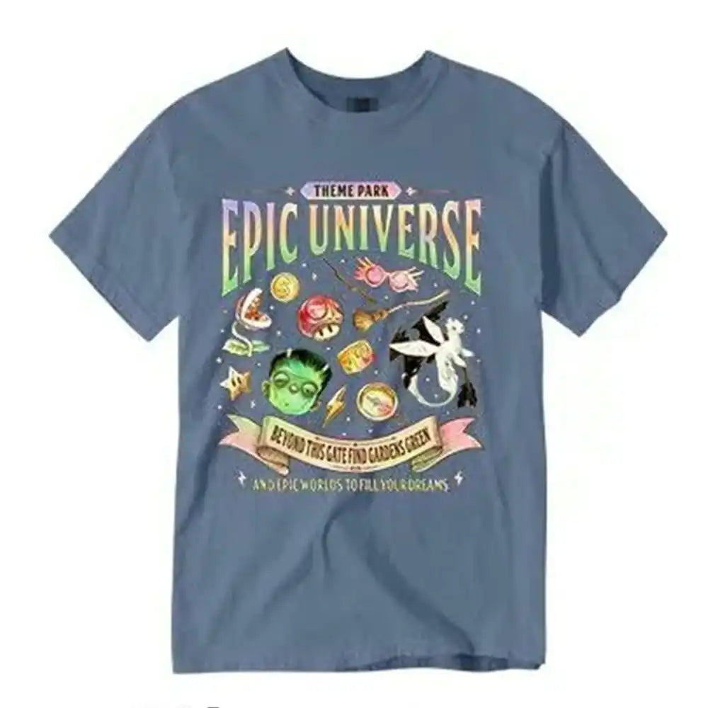 Epic Universe Unisex Tee Cotton T-Shirt Fantasy Family Theme Park Trip Orlando Park