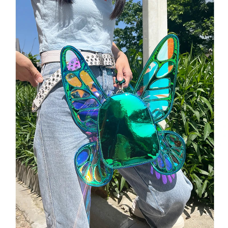 Mini Backpack Butterfly Wings Daypack Holographic Leather
