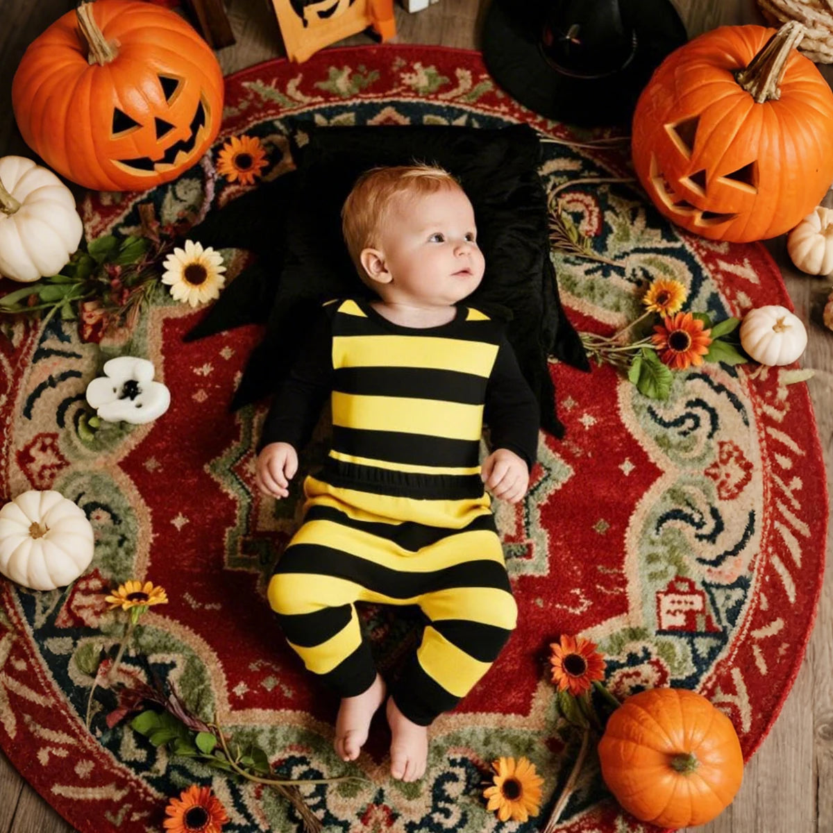 Infant Baby Bee Clothing Sets Girls Boys Beanie Onesie Pants Set