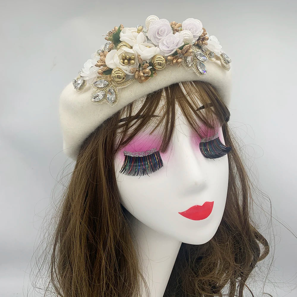 Margie's Flower Diamonte Winter Autumn Beret 10 Colours