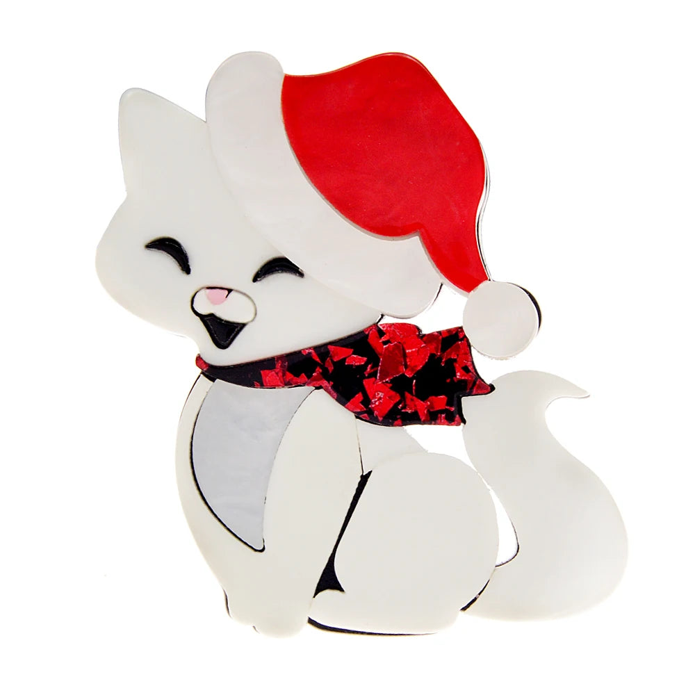 Christmas Kitty Cat Acrylic Brooch