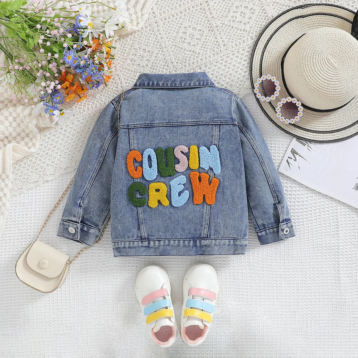 Cousin Crew and Sisters Letter Printed Denim Jackets for Girls