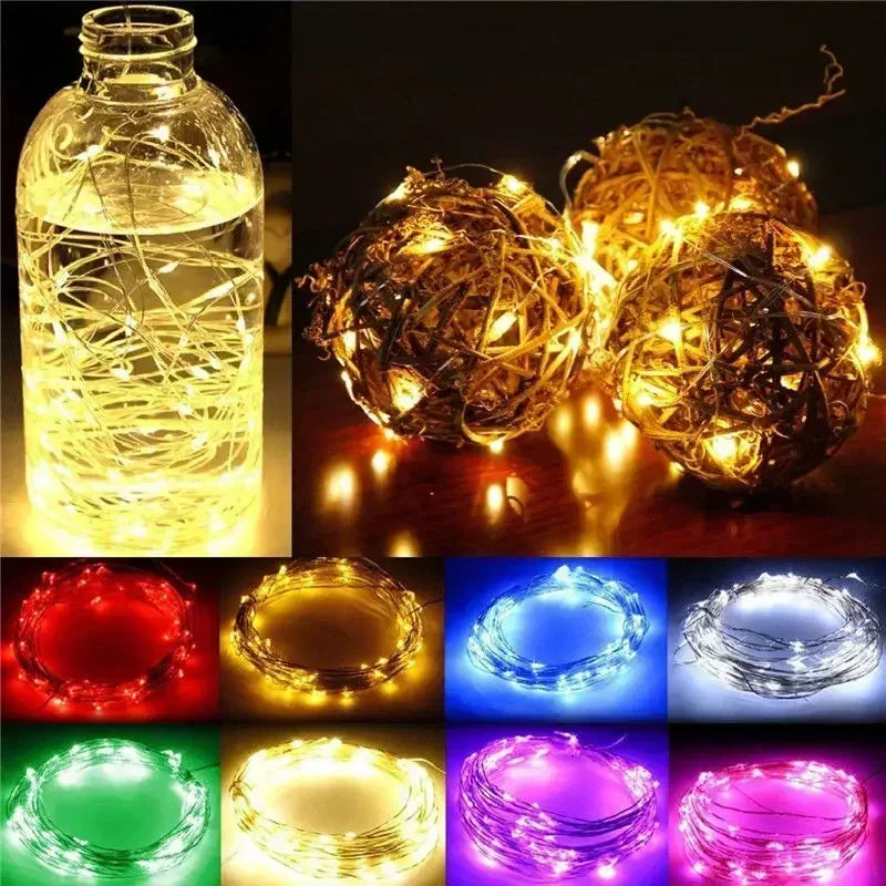 1m-30m Copper Wire LED String Light 8 Colours Fairy Lights Battery Powered