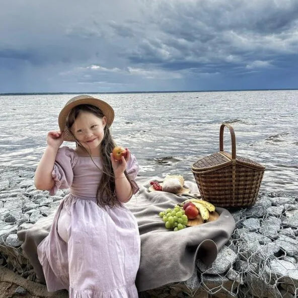 Girls Cotton and Hemp Bubble Sleeve Princess Dress