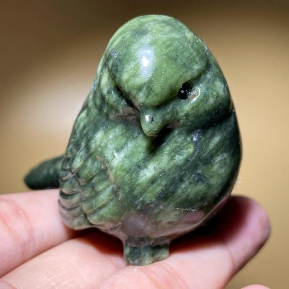 Natural Xiuyan Jade Stone Bird Figurine Hand Carved Crystal Animal Sculpture Home Desktop Decor Gift Idea