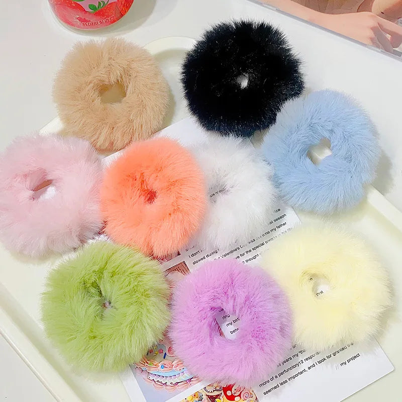 Dopamine Colour Fluffy Scrunchie Hair Bands Ponytail Holder Hair Accessories