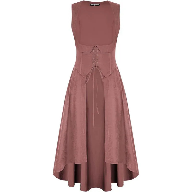 Medieval Renaissance Lace-Up Vest Dress Irregular Hem Overlayer Dress Cosplay Costume