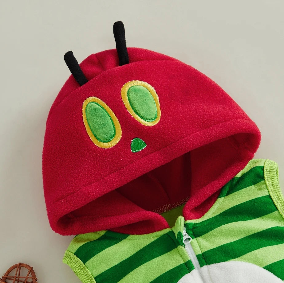 Hungry Caterpillar Baby Hooded Striped Jumpsuits Sleeveless Romper Stockings Costume Photography Outfit