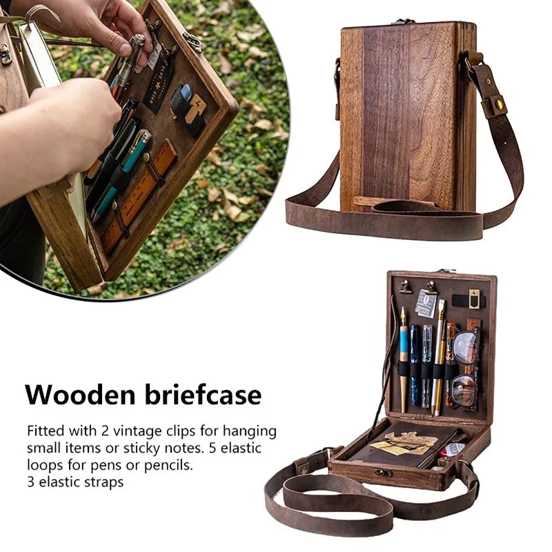 Wandering Writers Artists Wooden Messenger Box Bag Organiser