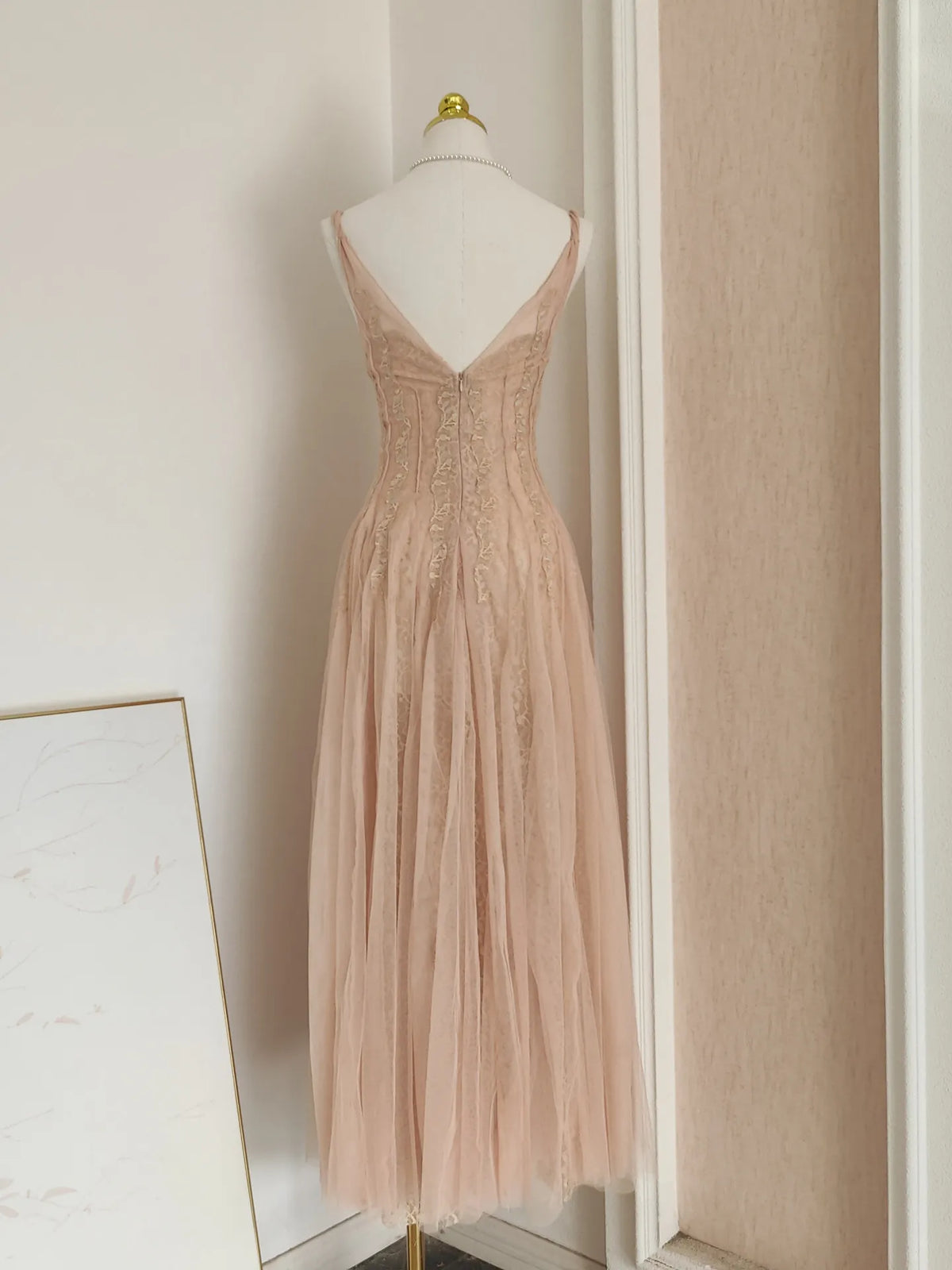 Sylvie's French Lace Embroidered Mesh Evening Dress
